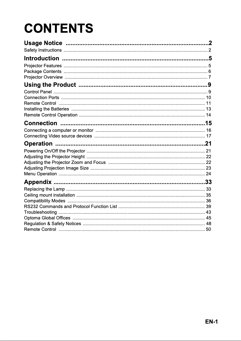 Page n°1 - Manuel utilisateur Optoma TS551
