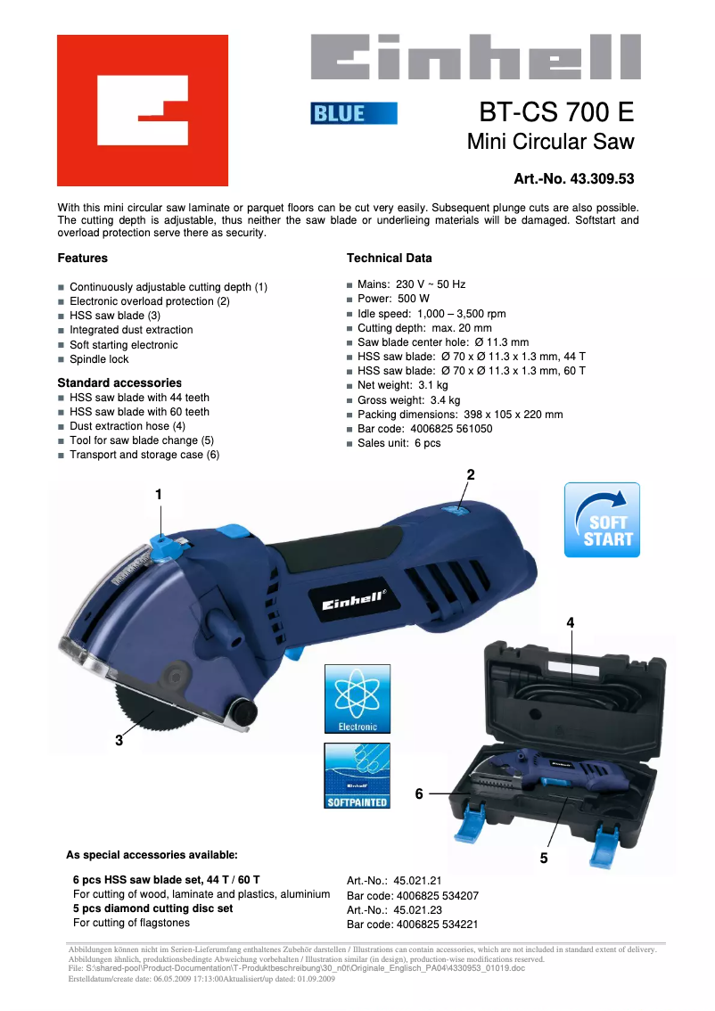 Page n°1 - Manuel utilisateur Einhell BT-CS 700 E