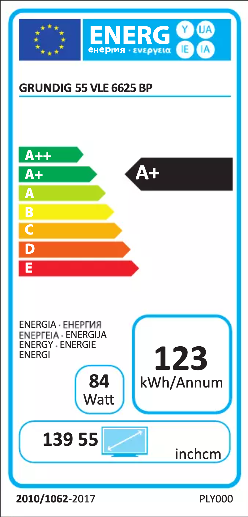 Page 1 de la notice Label énergétique Grundig 55 VLE 6625 BP