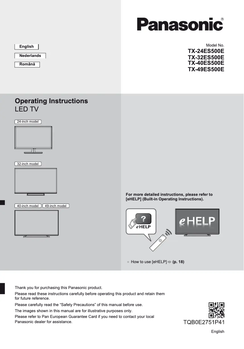 Page 1 de la notice Manuel utilisateur Panasonic TX-40ES500E