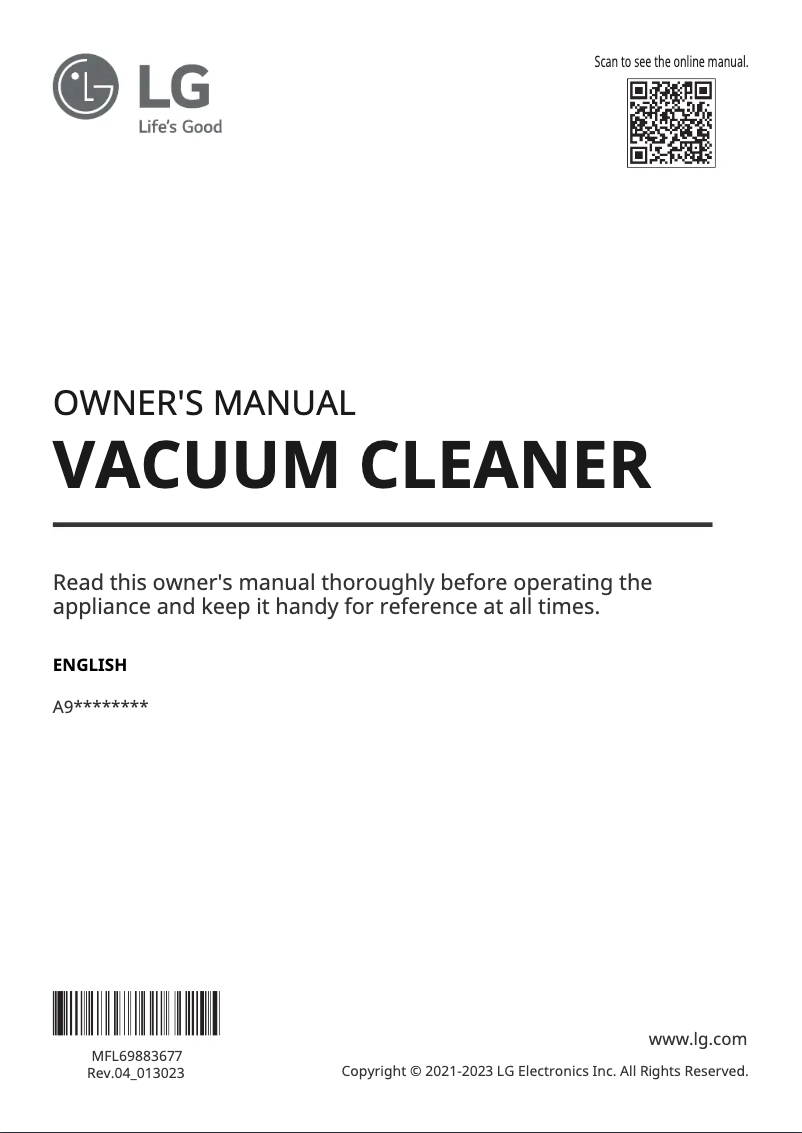 Page n°1 - Manuel utilisateur LG CordZero Cordless A938KBGS