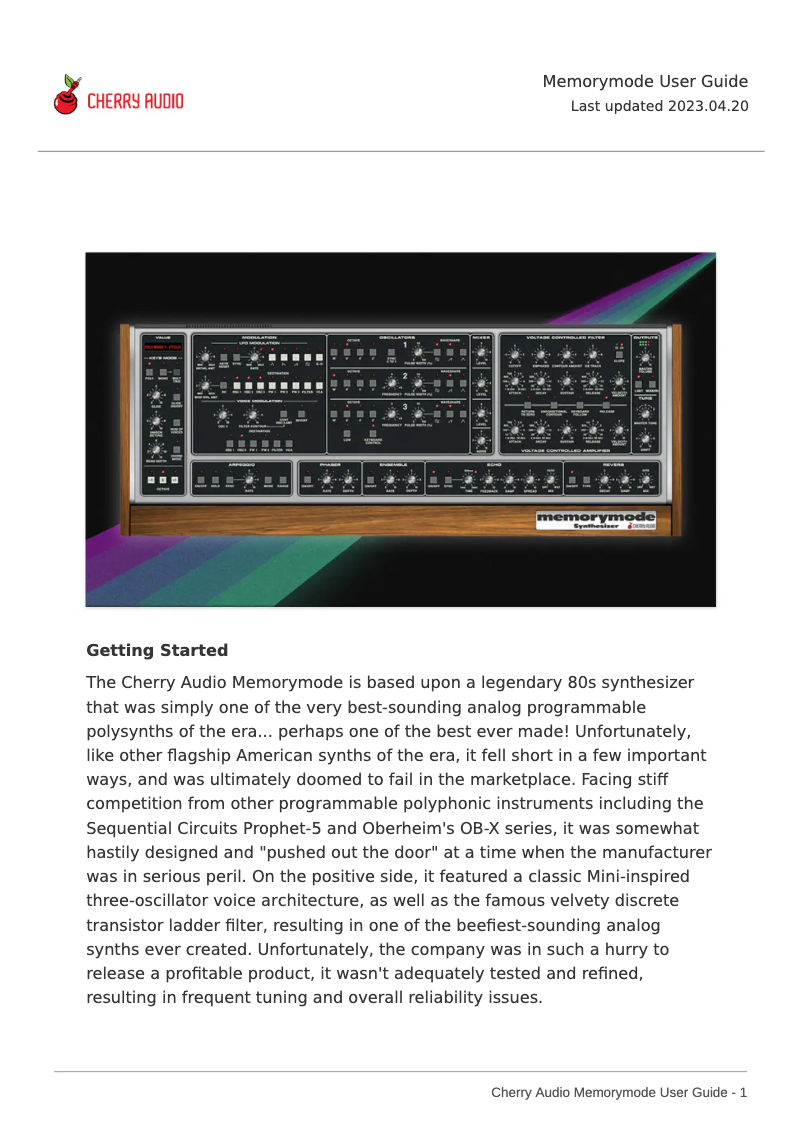 Image de la première page du manuel de l'appareil Memorymode