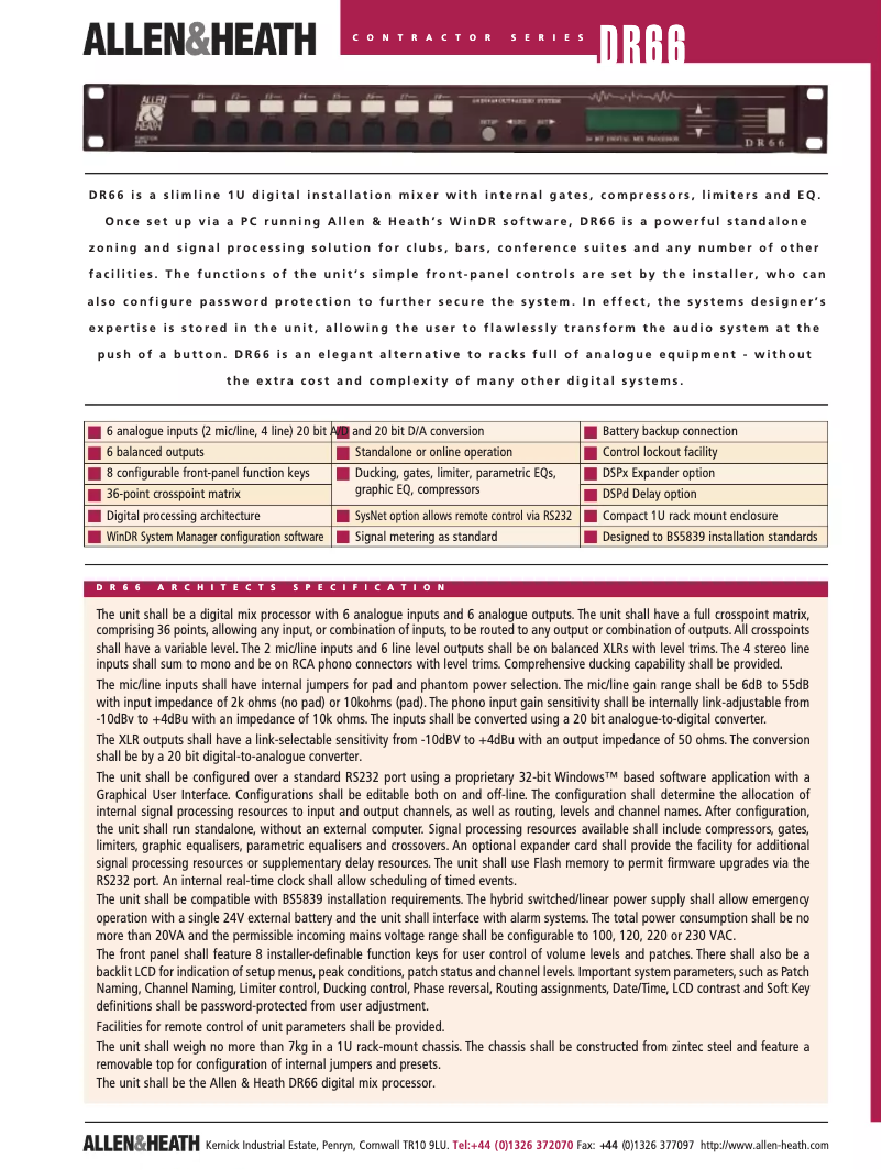 Página 1 del manual Ficha técnica Allen & Heath DR66