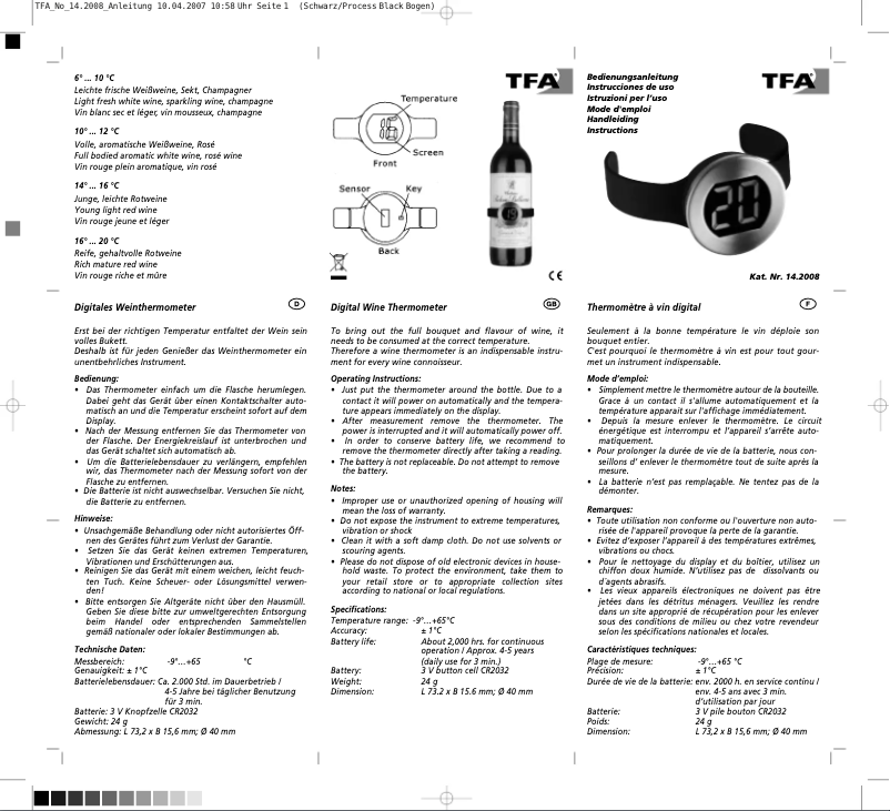 Page 1 de la notice Manuel utilisateur TFA 14.2008