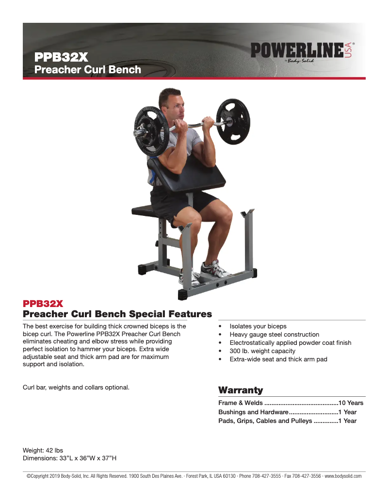 Page 1 de la notice Fiche technique Body-Solid Powerline PPB32X