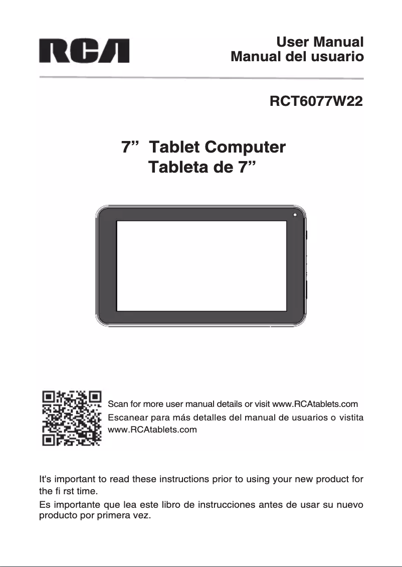 Page 1 de la notice Manuel utilisateur RCA RCT6077W22