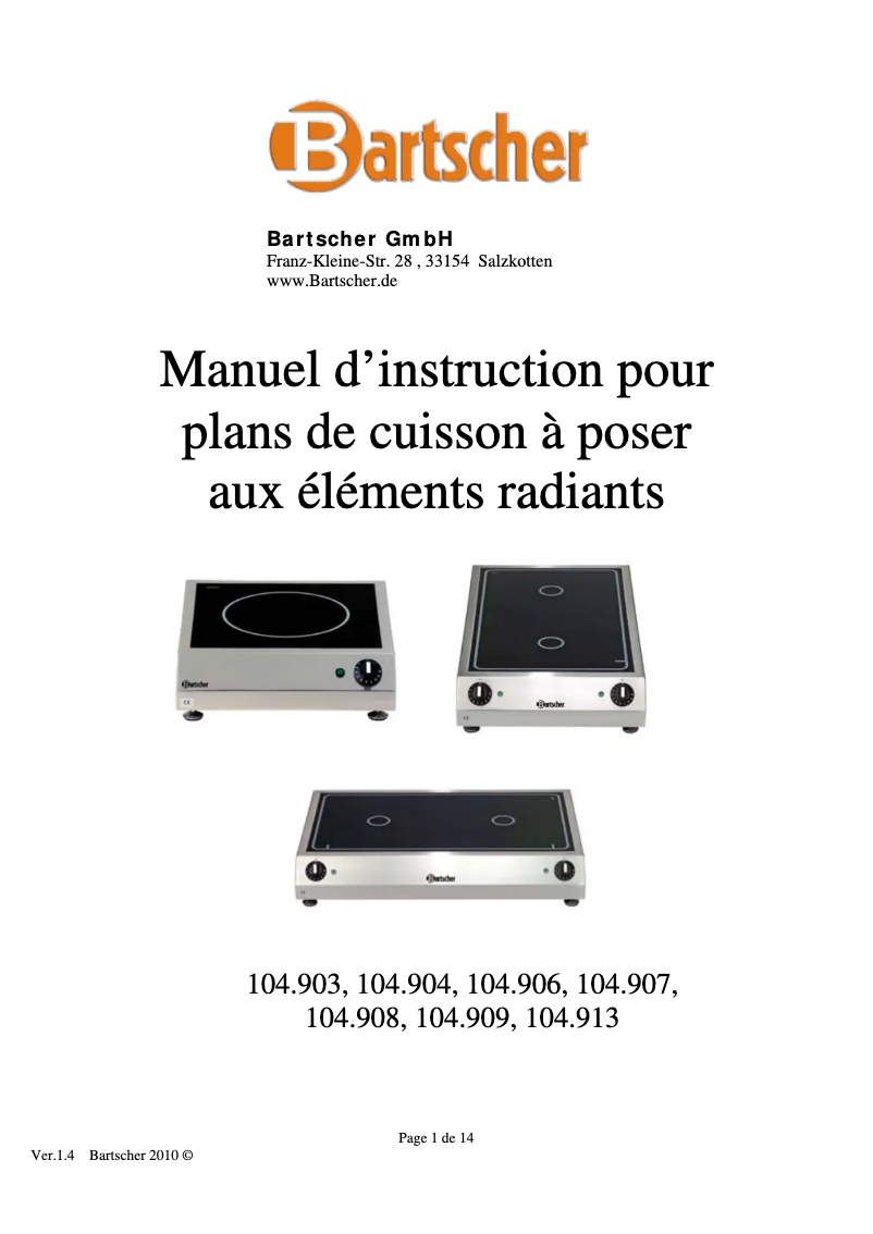 Page 1 de la notice Manuel utilisateur Bartscher 1K3000 GL