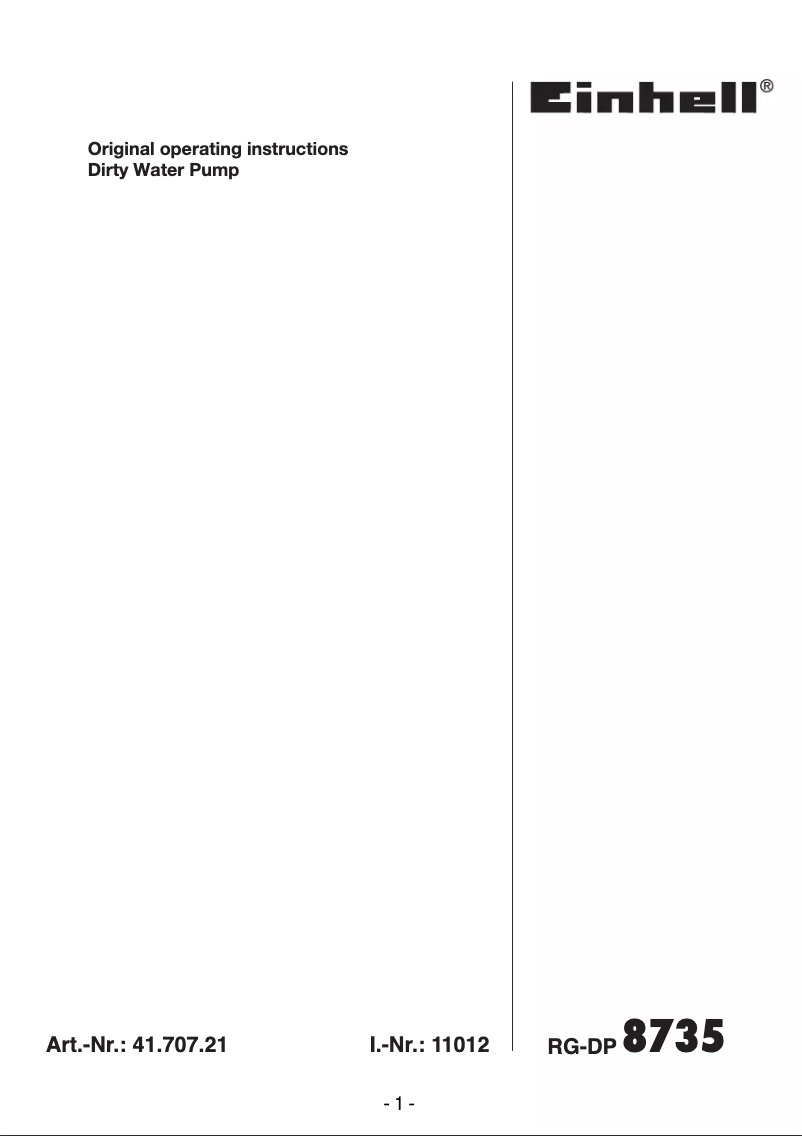 Page n°1 - Manuel utilisateur Einhell RG-DP 8735