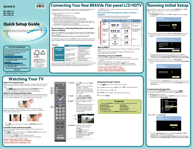 Page n°1 - Guide d'installation Sony Bravia KDL-32NL140