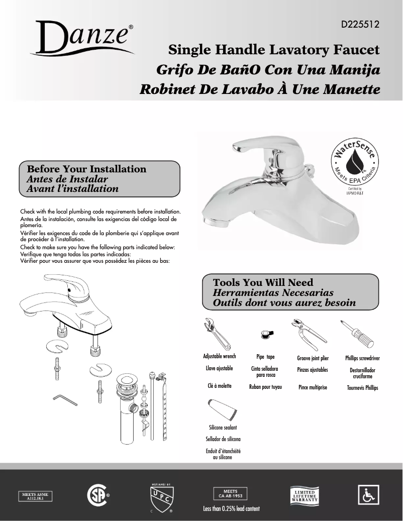 Page n°1 - Manuel utilisateur Danze D225512