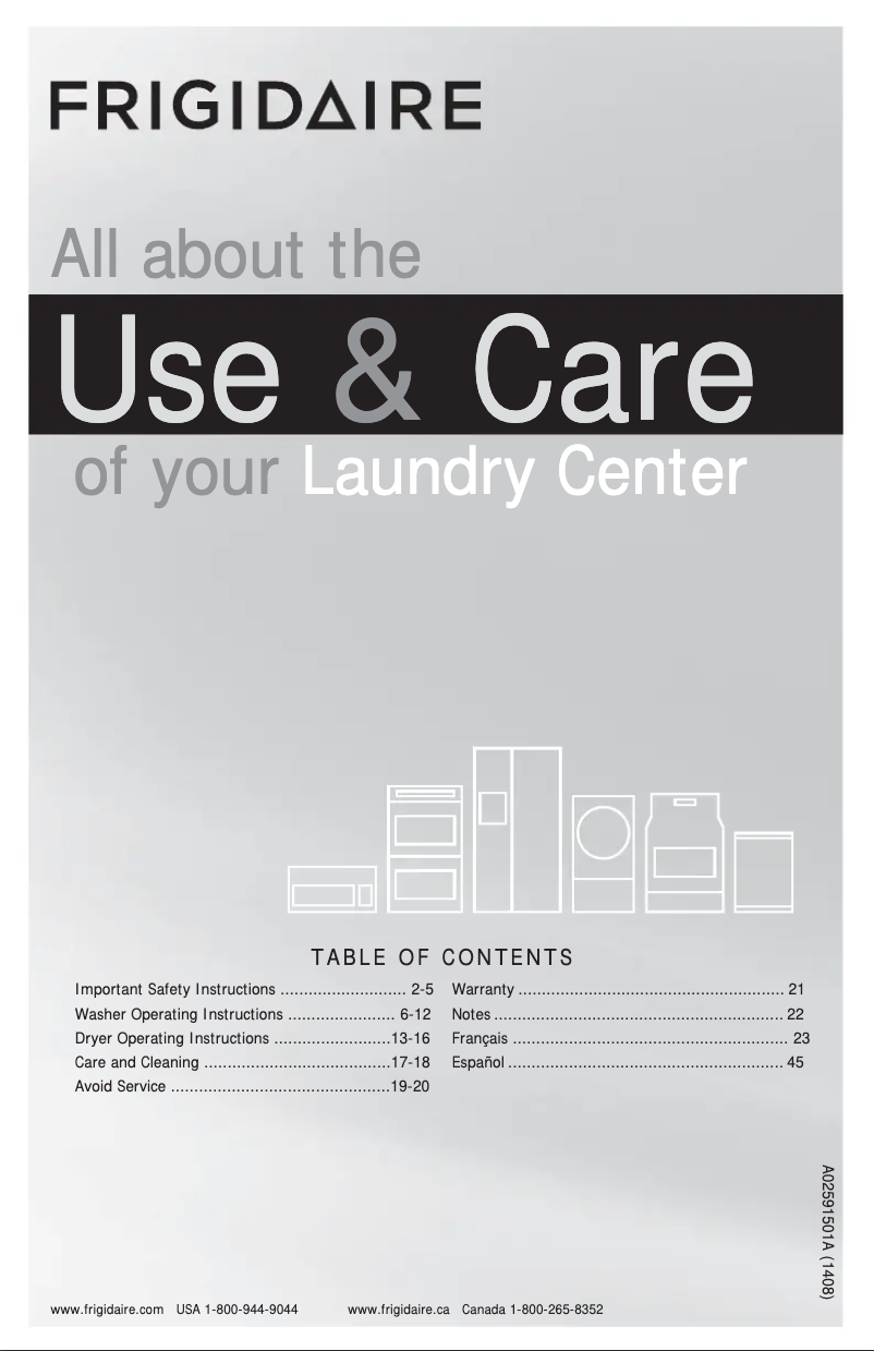 Page 1 de la notice Manuel utilisateur Frigidaire FFLG4033Q