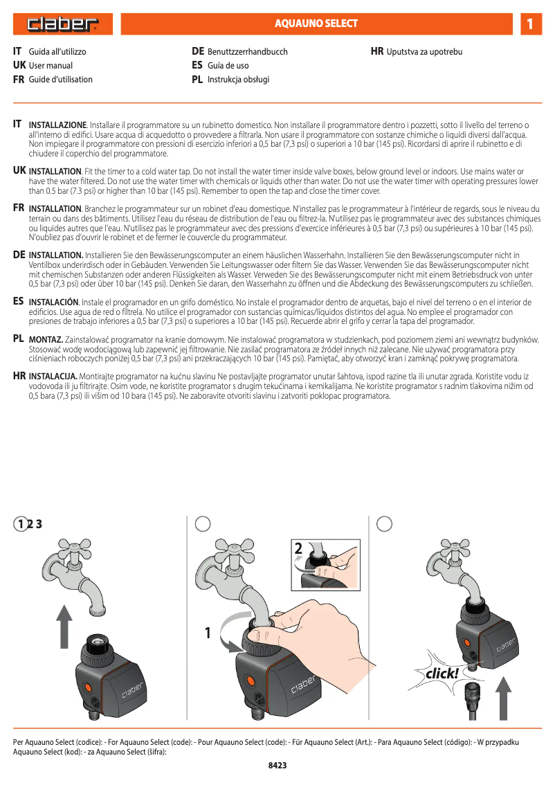 Page 1 de la notice Manuel utilisateur Claber Select 8425