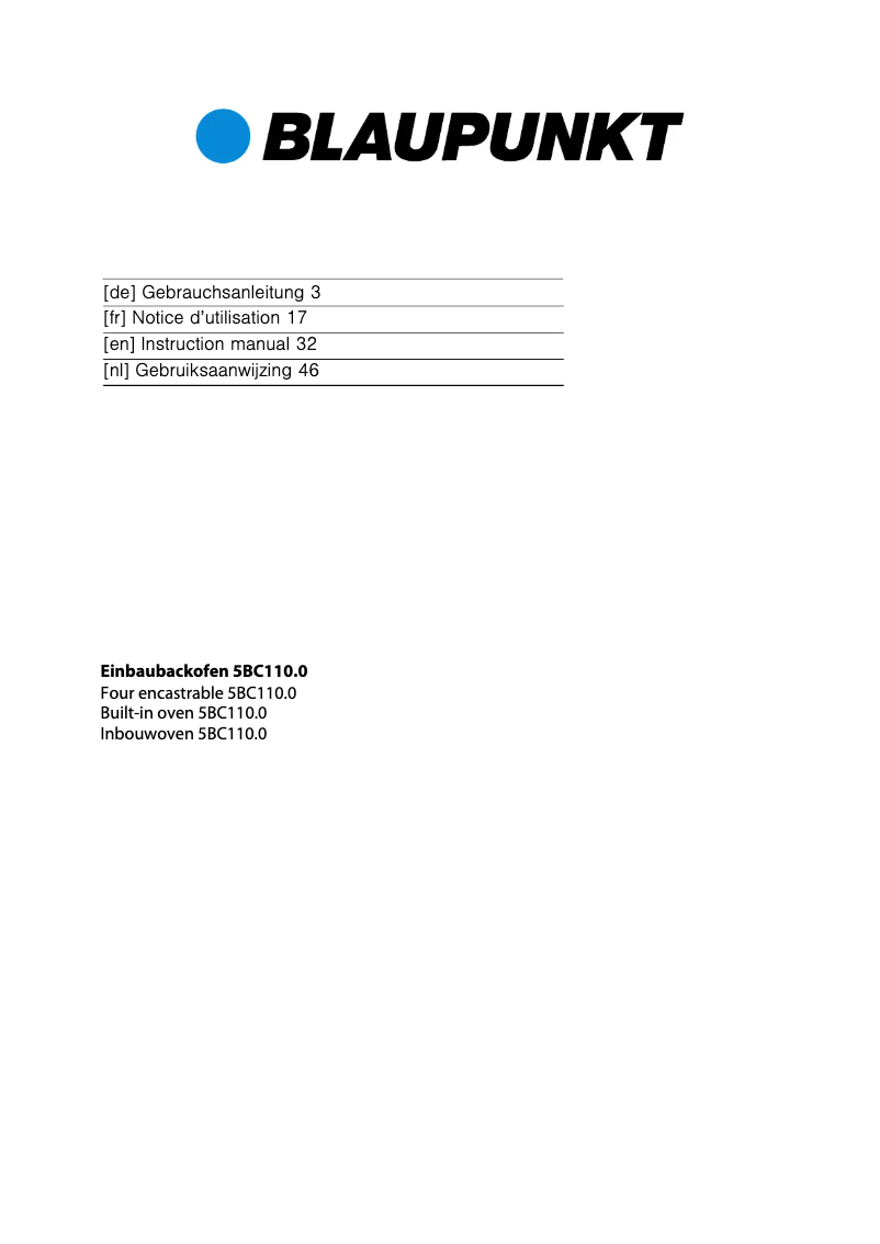 Page n°1 - Manuel utilisateur Blaupunkt 5BC11050