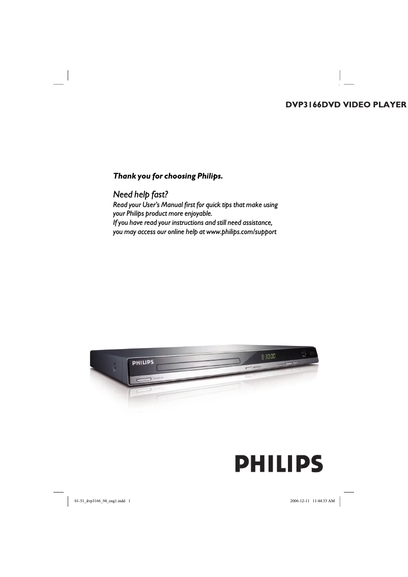 Page 1 de la notice Manuel utilisateur Philips DVP3166X