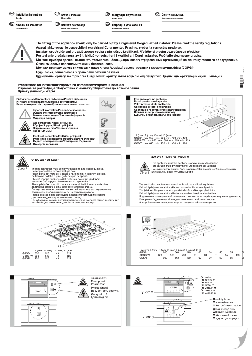 Page 1 de la notice Guide d'installation Gorenje GGS75WAB