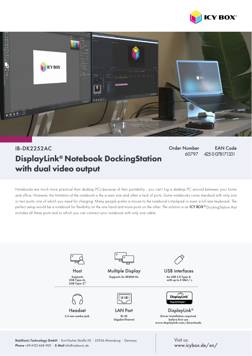 Page 1 de la notice Manuel utilisateur Icy Box IB-DK2252AC