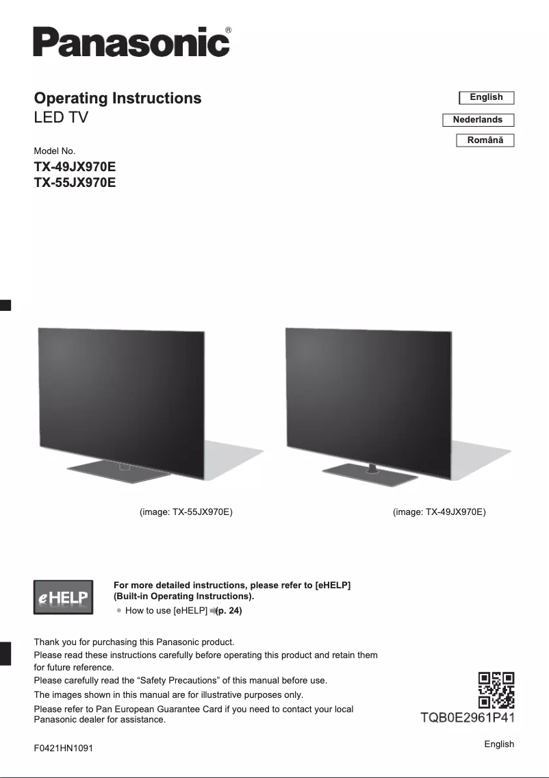 Imagen de la primera página del manual del dispositivo TX-49JX970E