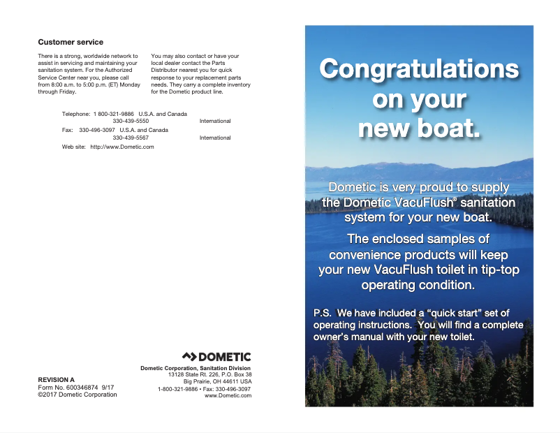 Page 1 de la notice Guide de démarrage rapide Dometic Vacuflush 149