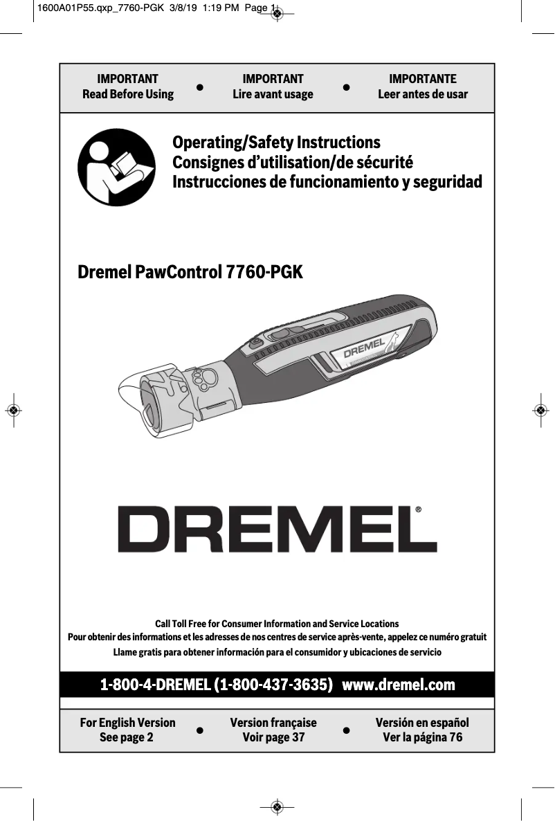 Page n°1 - Manuel utilisateur Dremel PawControl 7760-PGK