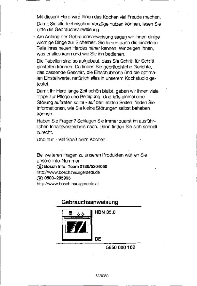 Page 1 de la notice Manuel utilisateur Bosch HBN35S0