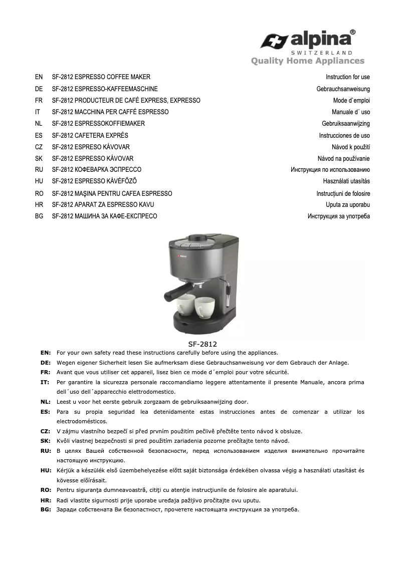Page 1 de la notice Manuel utilisateur Alpina SF-2812