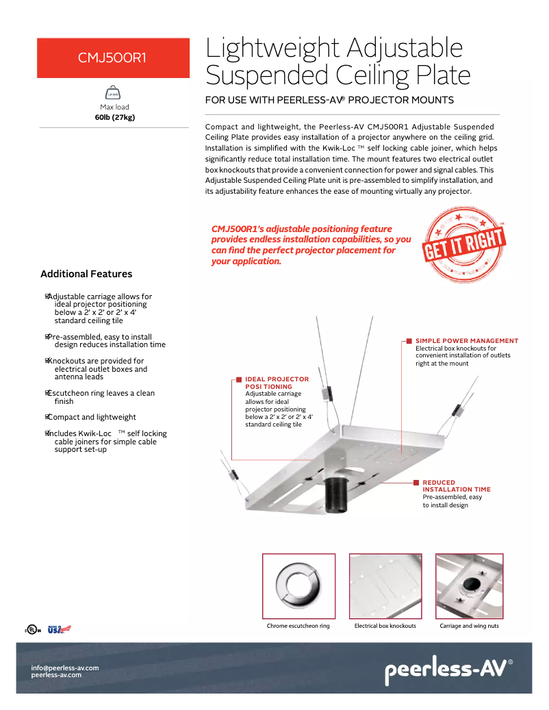 Page 1 de la notice Manuel utilisateur Peerless-AV CMJ500R1