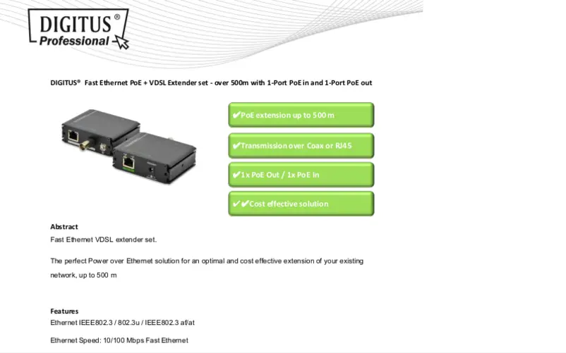 Page 1 of the manual Technical Sheet Digitus DN-82060