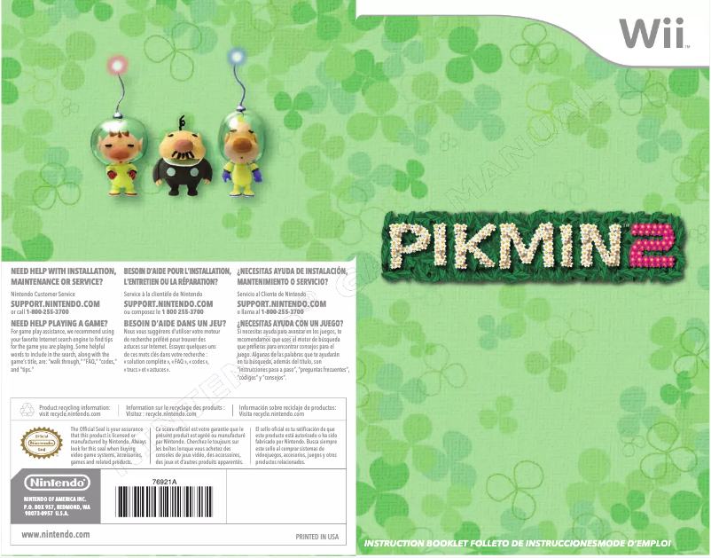 Page 1 de la notice Manuel utilisateur Nintendo Pikmin 2 (Wii)