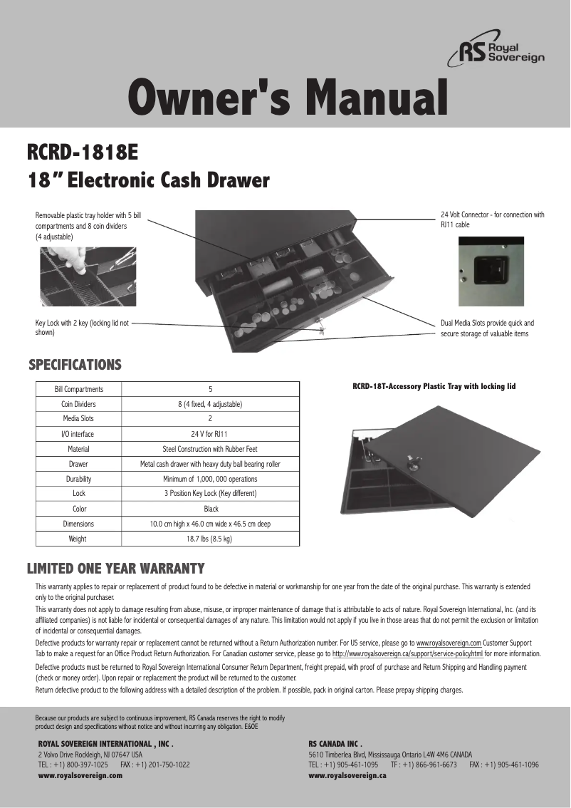 Page n°1 - Manuel utilisateur Royal Sovereign RCRD-1818E