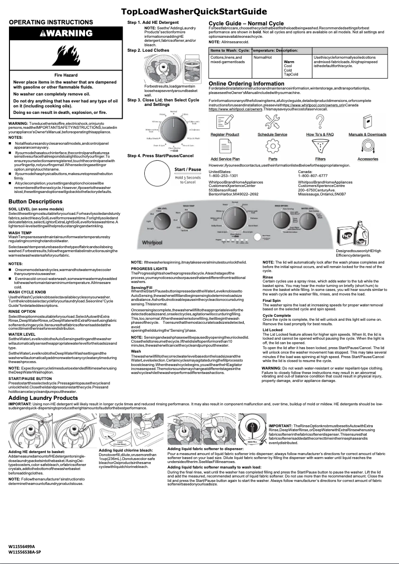 Página 1 del manual Guía de inicio rápido Whirlpool WTW4855HW
