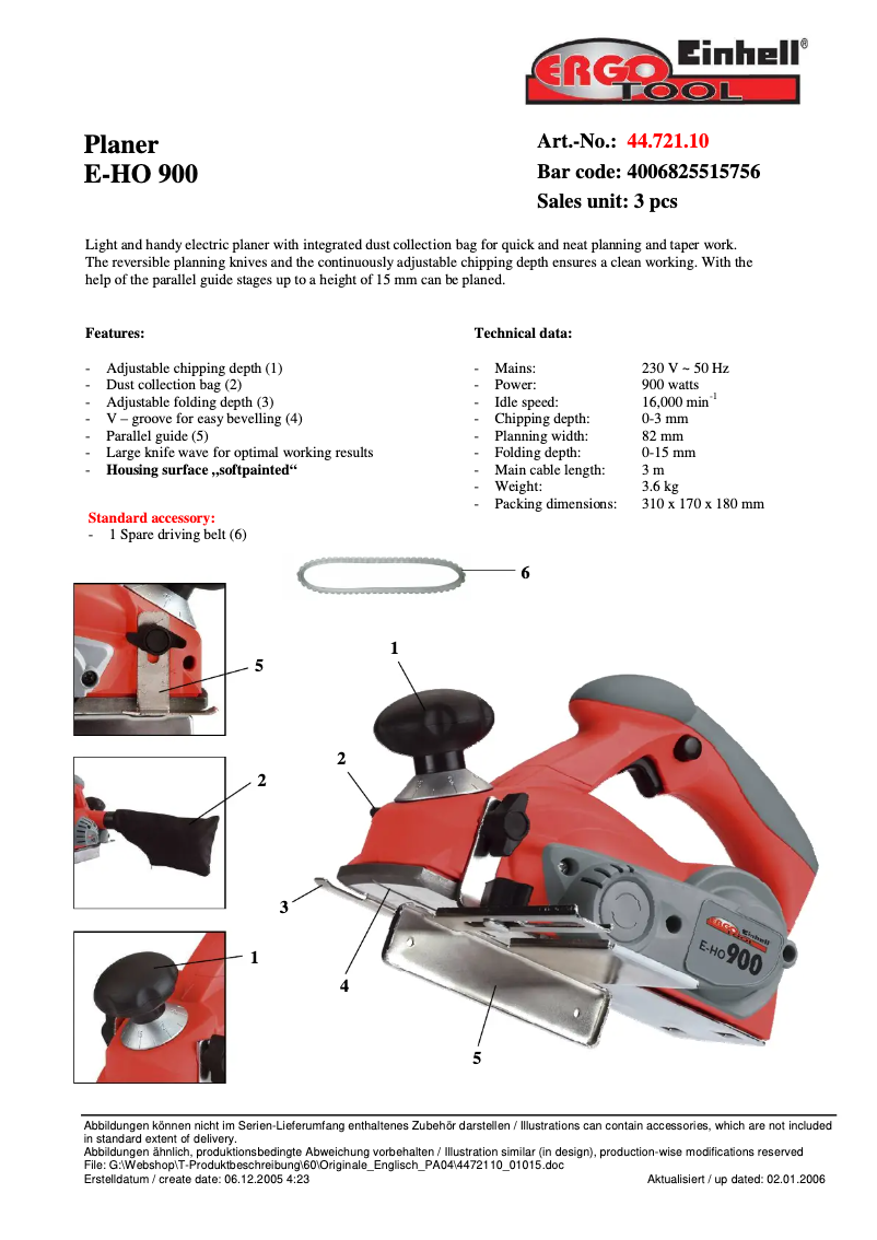 Page n°1 - Manuel utilisateur Ergotools Pattfield E-HO 900