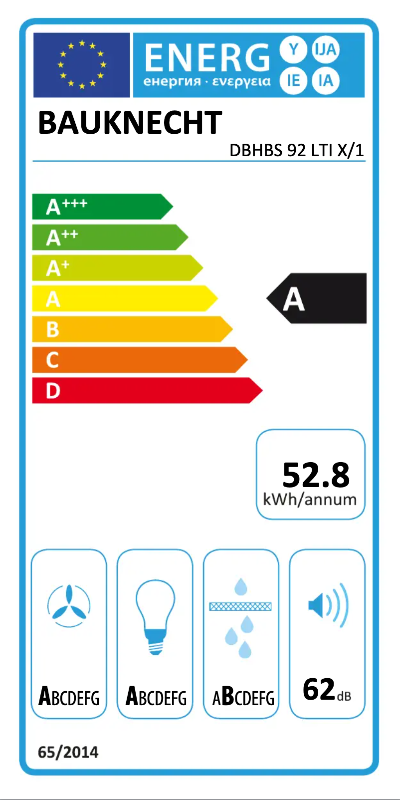 Page n°1 - Label énergétique Bauknecht DBHBS 92 LTI X/1