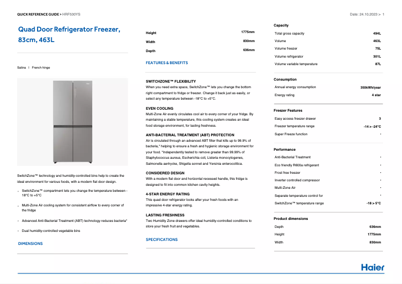 Image de la première page du manuel de l'appareil HRF530YS