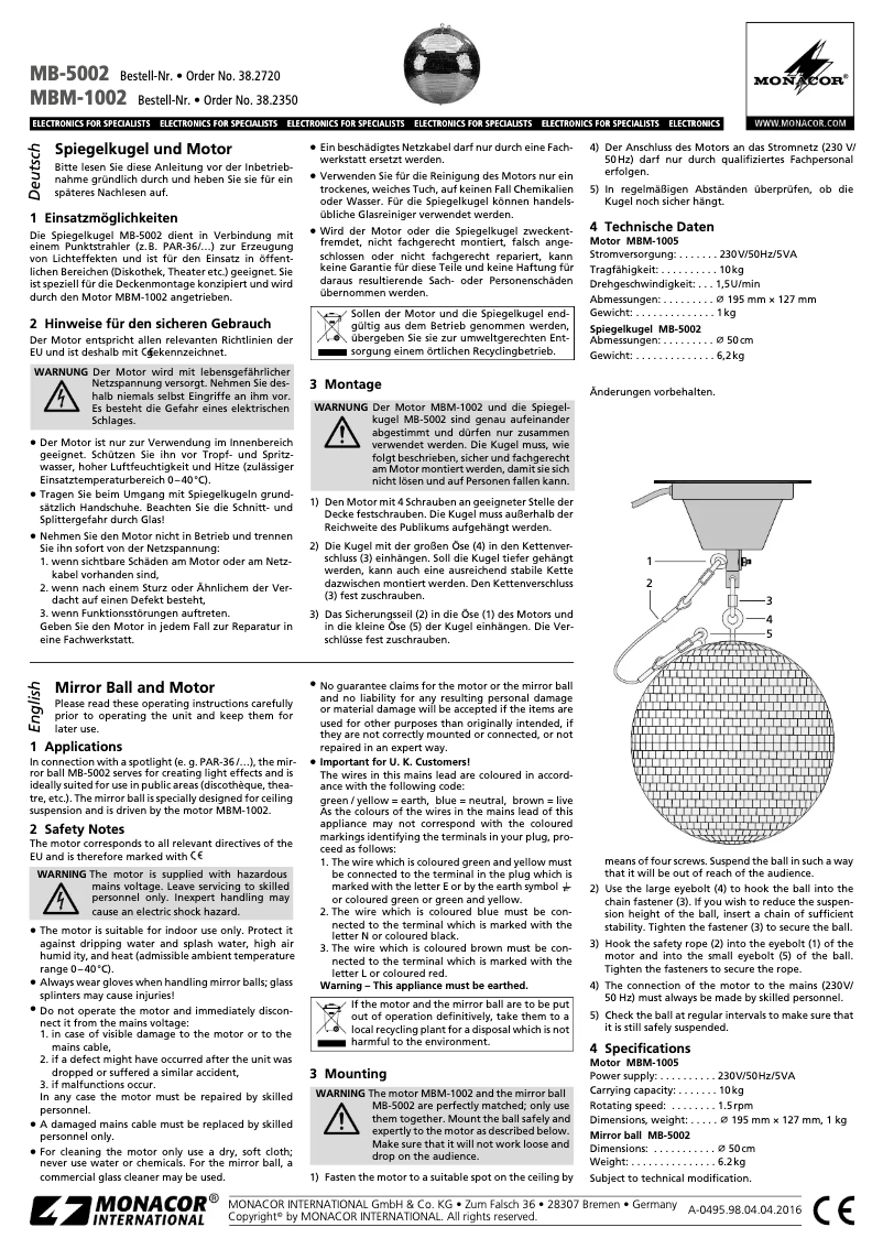 Page 1 de la notice Manuel utilisateur Monacor MBM-1002