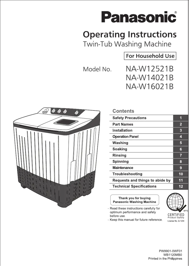 Page n°1 - Manuel utilisateur Panasonic NA-W16021B