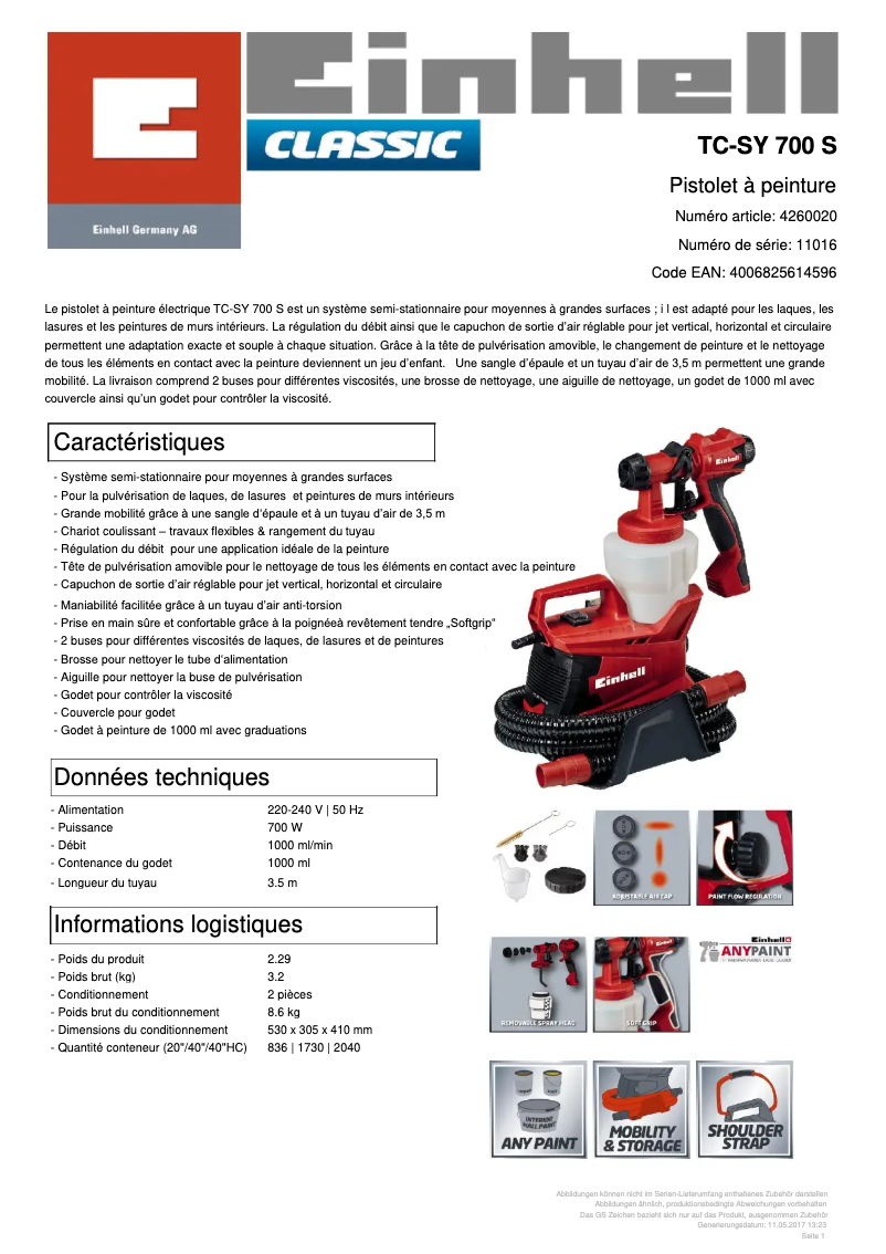 Page n°1 - Fiche technique Einhell TC-SY 700 S