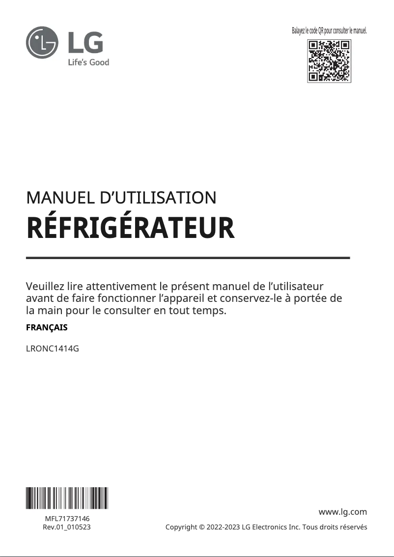 Page n°1 - Manuel utilisateur LG LRONC1414G