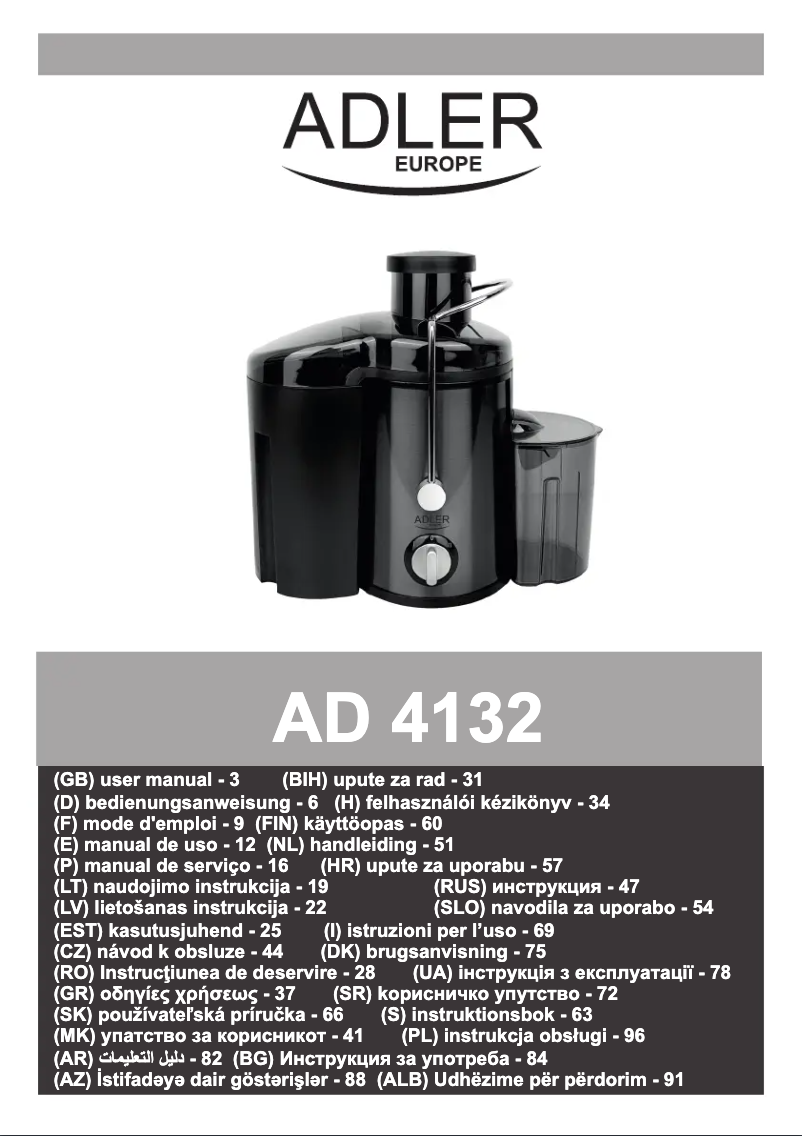 Page 1 de la notice Manuel utilisateur Adler AD 4132