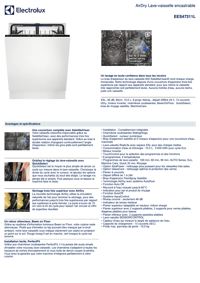 Page 1 de la notice Fiche technique Electrolux EES47311L