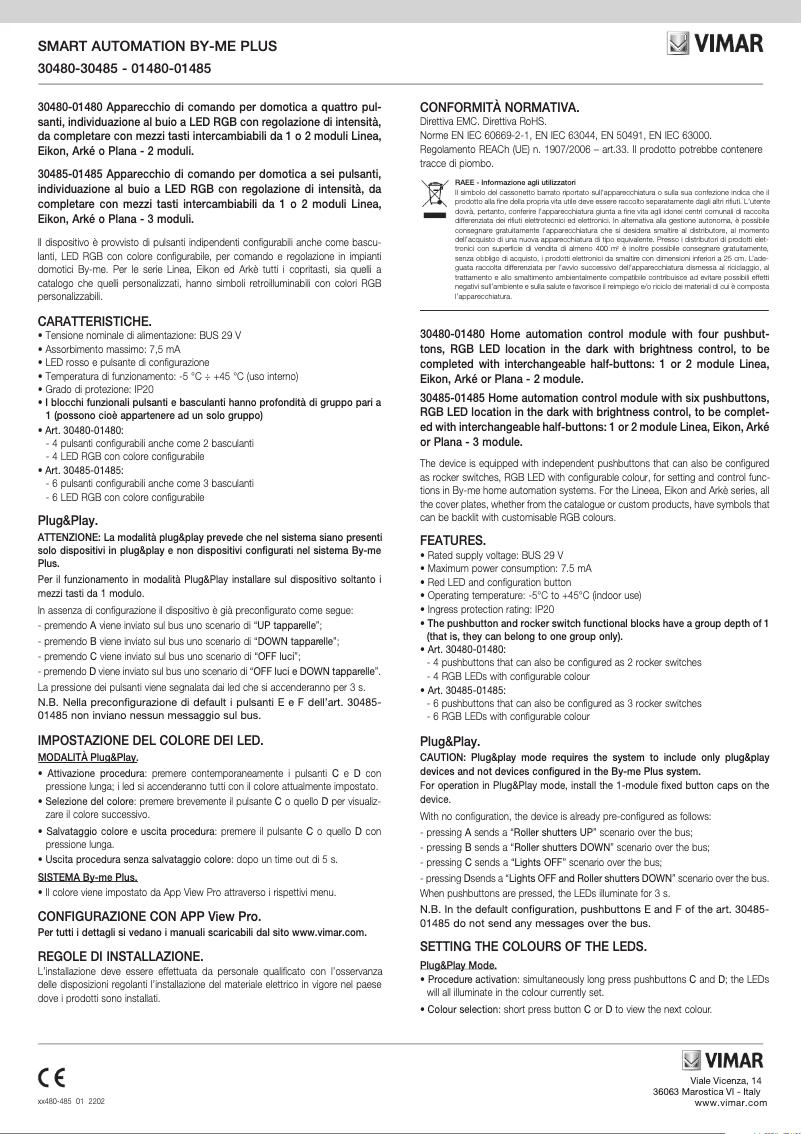 Page n°1 - Manuel utilisateur Vimar 30485