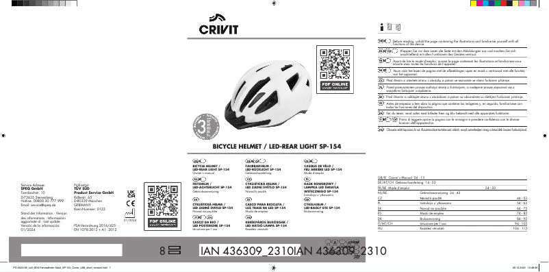 Page n°1 - Manuel utilisateur Crivit SP-154