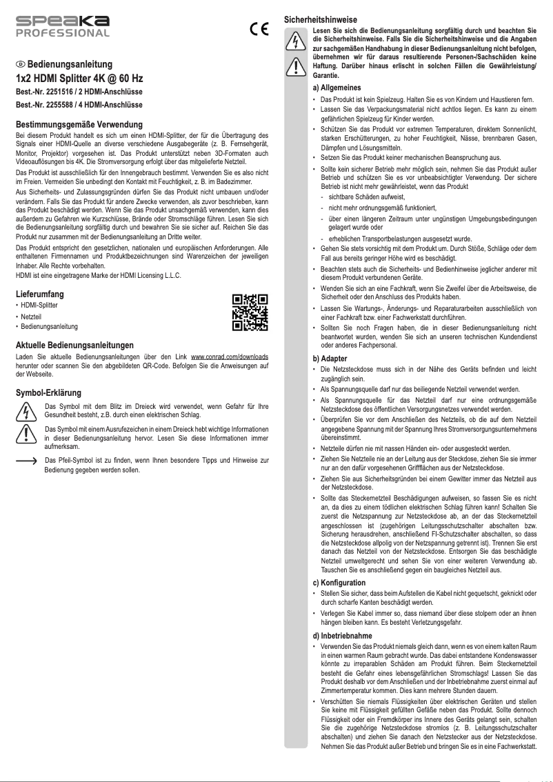 Page 1 de la notice Manuel utilisateur Speaka SP-HDS-240