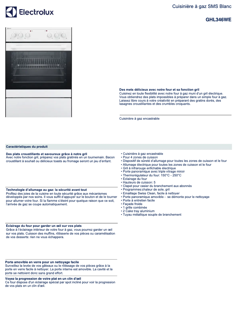 Page n°1 - Fiche technique Electrolux GHL346WE