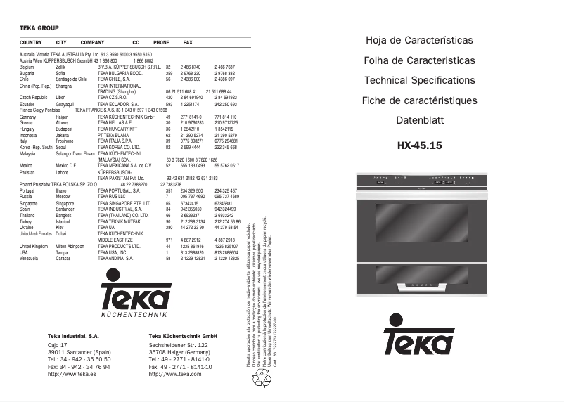 Page n°1 - Manuel utilisateur Teka HX-45.15