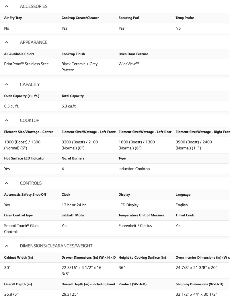 Page n°1 - Fiche technique LG LWD3063ST