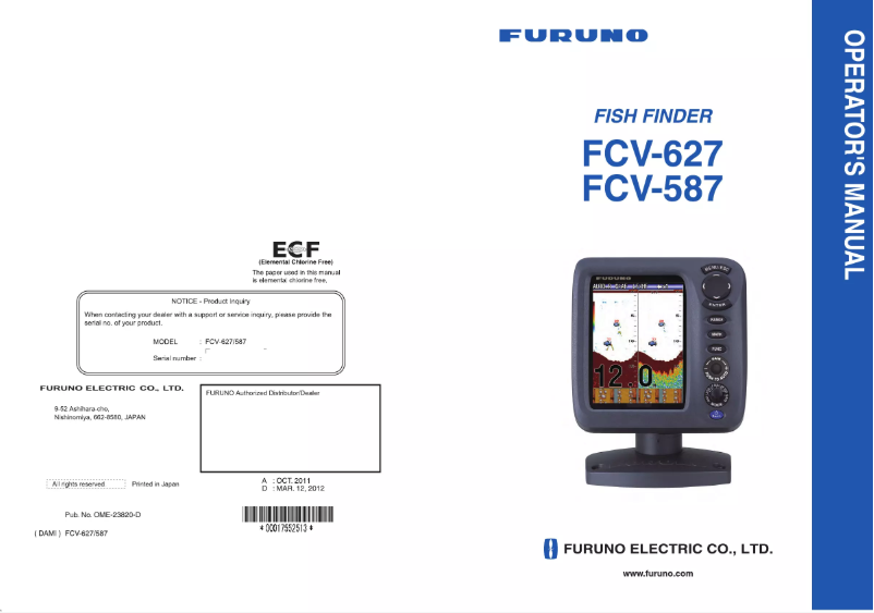 Page 1 de la notice Manuel utilisateur Furuno FCV-627