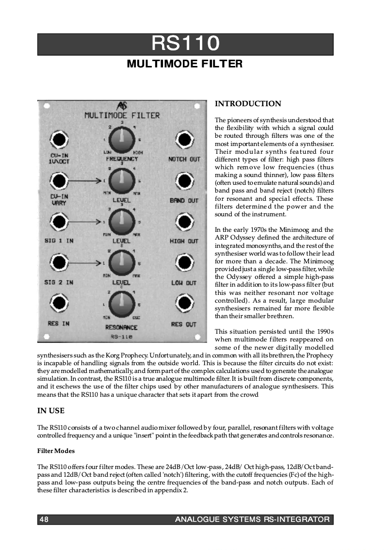 Image de la première page du manuel de l'appareil RS-110
