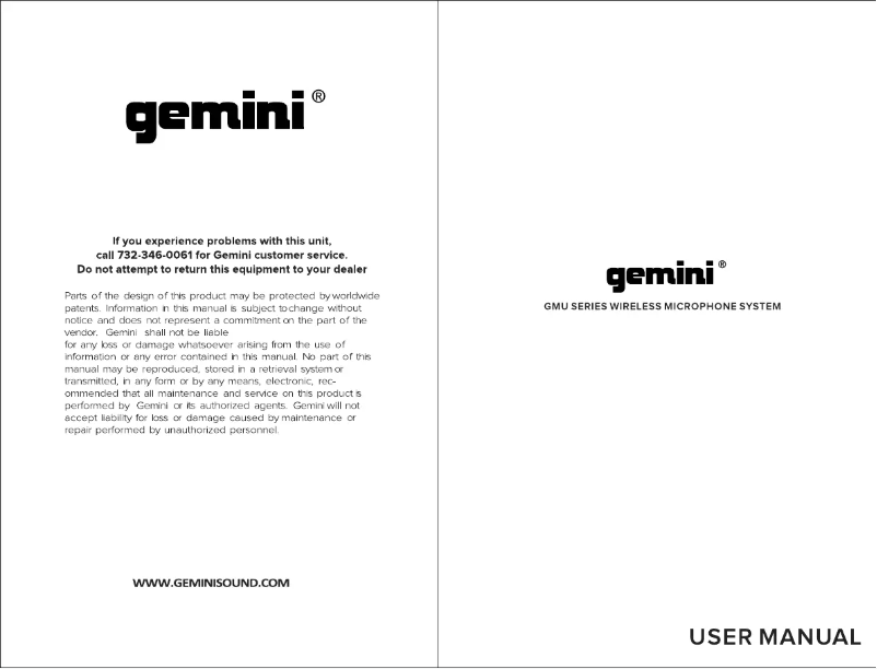 Page 1 de la notice Manuel utilisateur Gemini GMU-G100