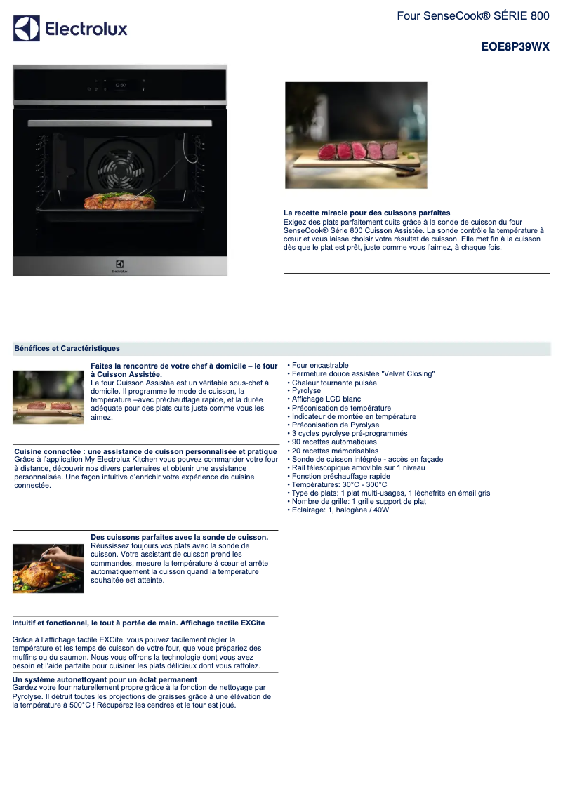 Page 1 de la notice Fiche technique Electrolux EOE8P39WX