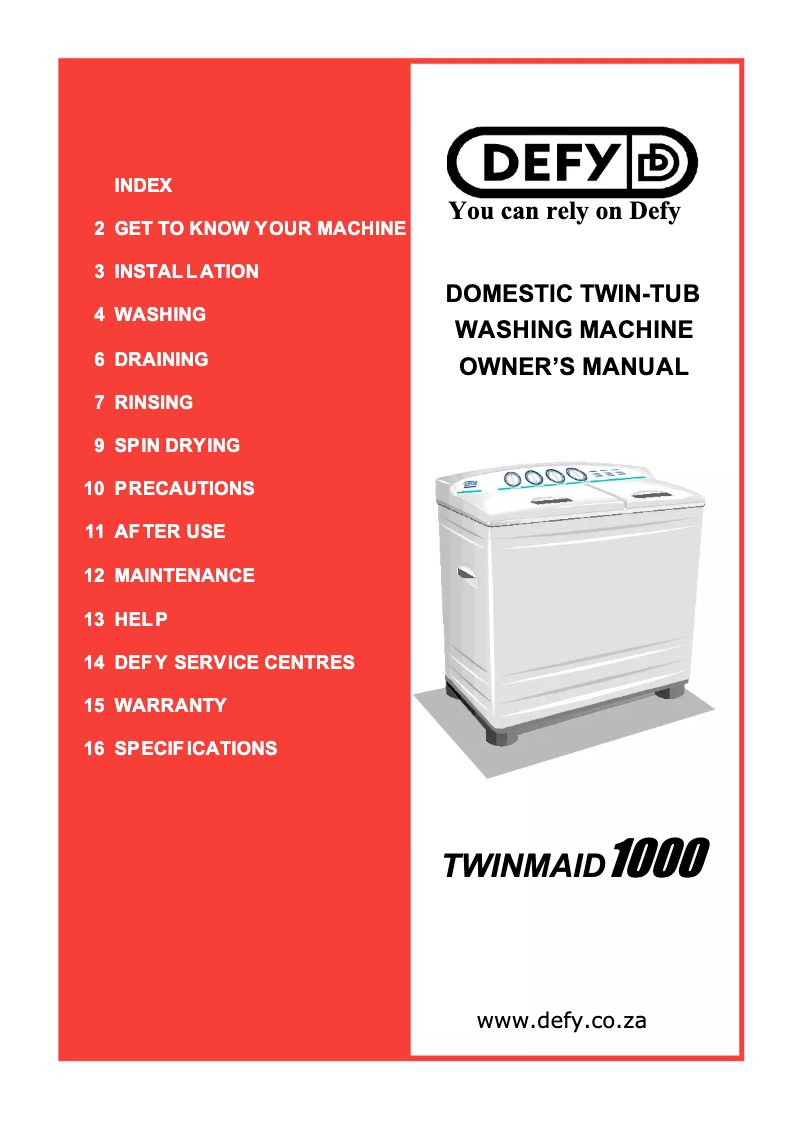 Page n°1 - Manuel utilisateur Defy TwinMaid 1000